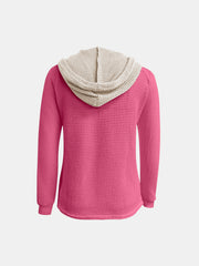 Sudadera con capucha de manga larga en contraste de punto gofre de tamaño completo