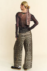 Top de manga larga con dobladillo de lechuga y malla brillante de Davi & Dani