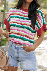 Suéter de manga corta con cuello redondo en contraste