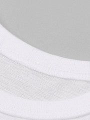 Close-up detail of the white round neckline and fabric texture on children's T-shirt