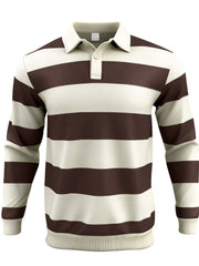 Men's striped long-sleeve polo made from a cotton-spandex blend.