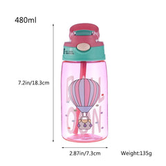 480ml kids sippy cup: cartoon design with spill-proof straws