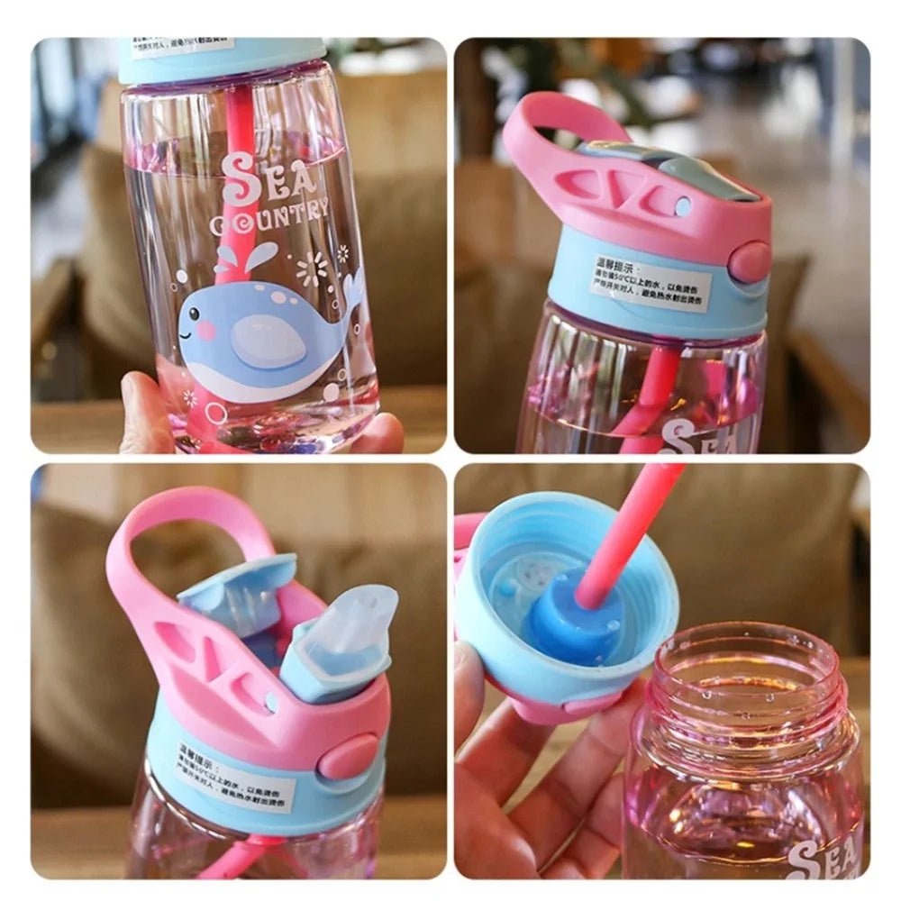 480ml kids sippy cup: cartoon design with spill-proof straws