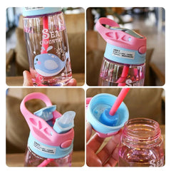 480ml kids sippy cup: cartoon design with spill-proof straws