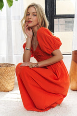 Vestido con mangas abullonadas y fruncido estilo palomitas de maíz de ADORA