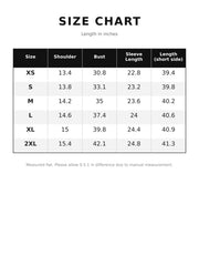 Size chart table for a fringed maxi dress showing shoulder bust sleeve and length measurements