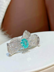 4ct 14k White Gold Lab Simulated Diamond Tourmaline Gemstone Floral Ring