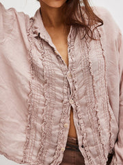 Camisa de manga larga con cuello fruncido y volantes