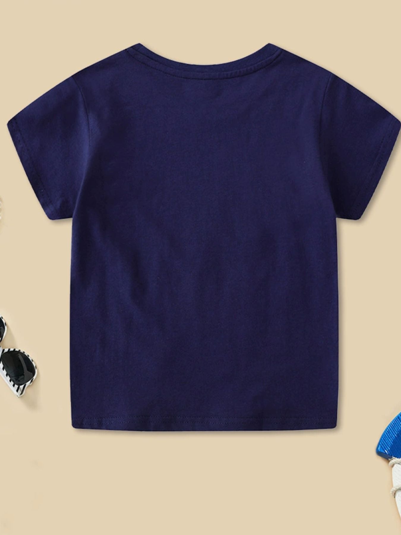 Plain back view of dark navy children's short sleeve t-shirt with no print