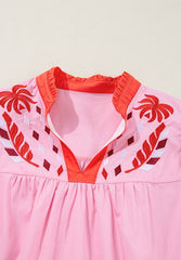 Blusa babydoll de manga corta con muescas bordadas