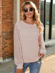 Camiseta de manga larga con encaje y cuello redondo de talla grande