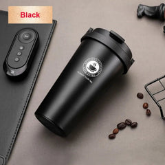 500ML Coffee Mug - Creative 304 Stainless Steel Travel Mug, Double Wall Vacuum Insulated Tumbler, Wide Mouth Tea Cup with Lid Black B / ship in 24 hours