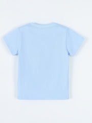 Flat lay back view of the plain children's sky blue short sleeve t-shirt