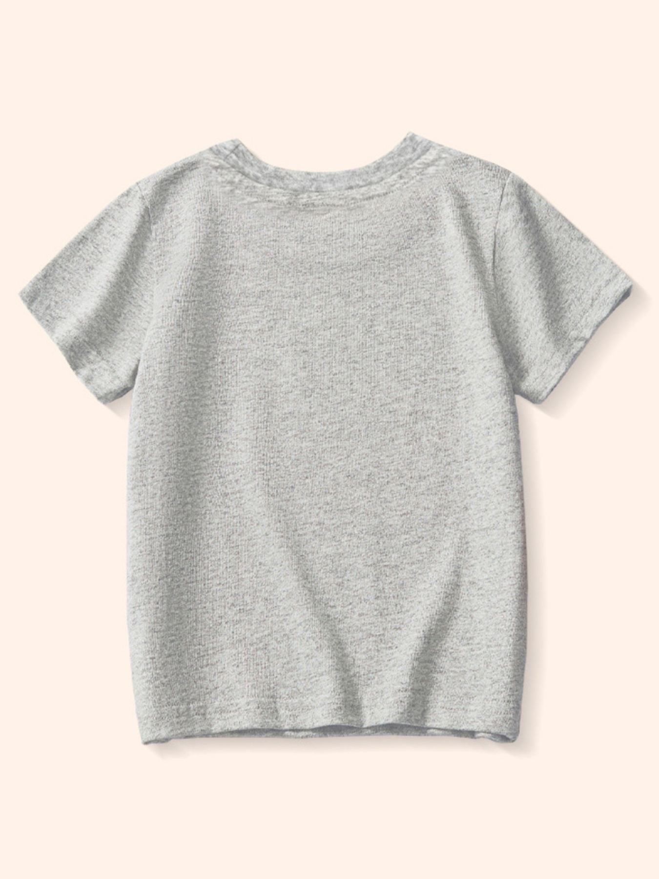 Back view of plain gray children's short sleeve tee with no print