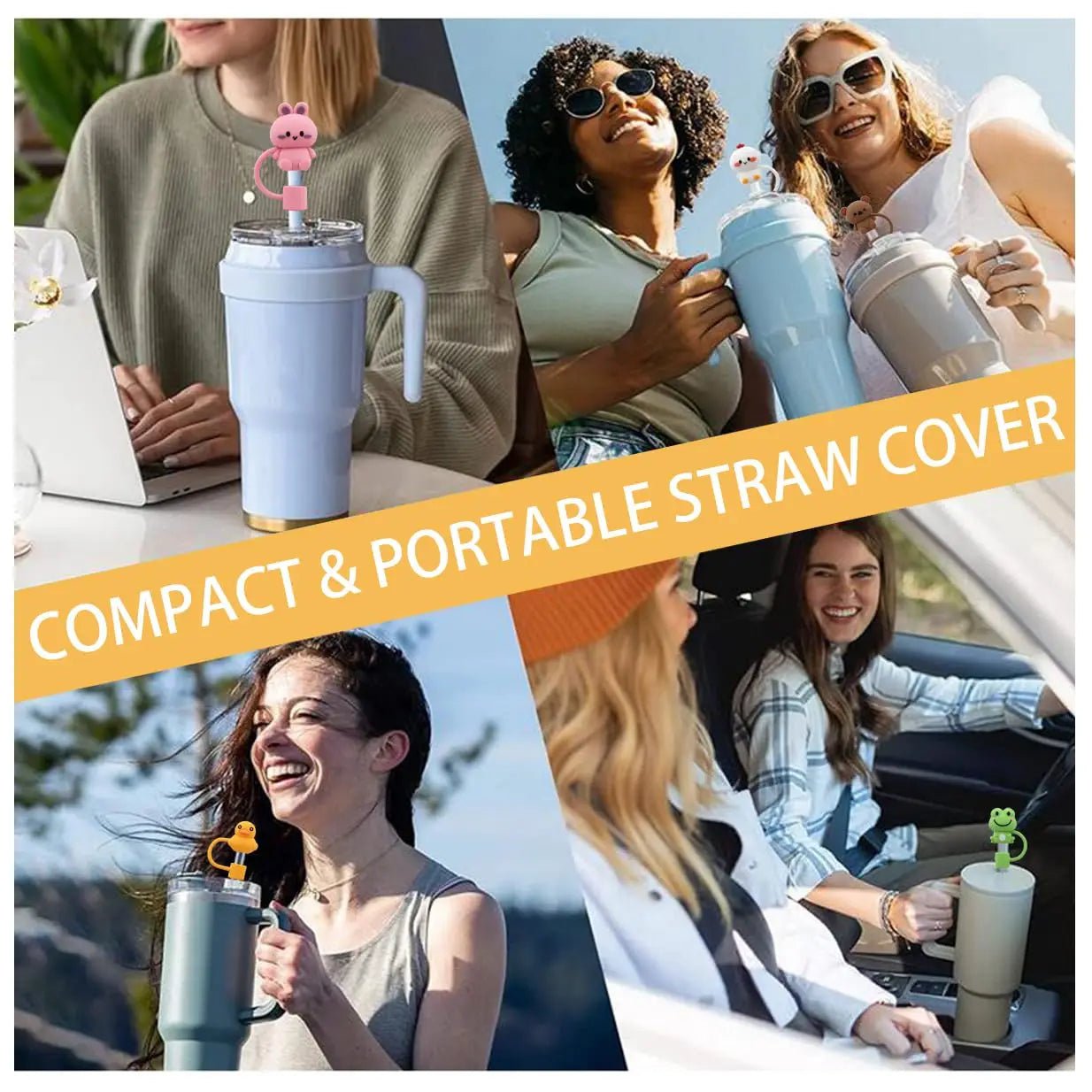5pcs animal-shaped silicone straw toppers