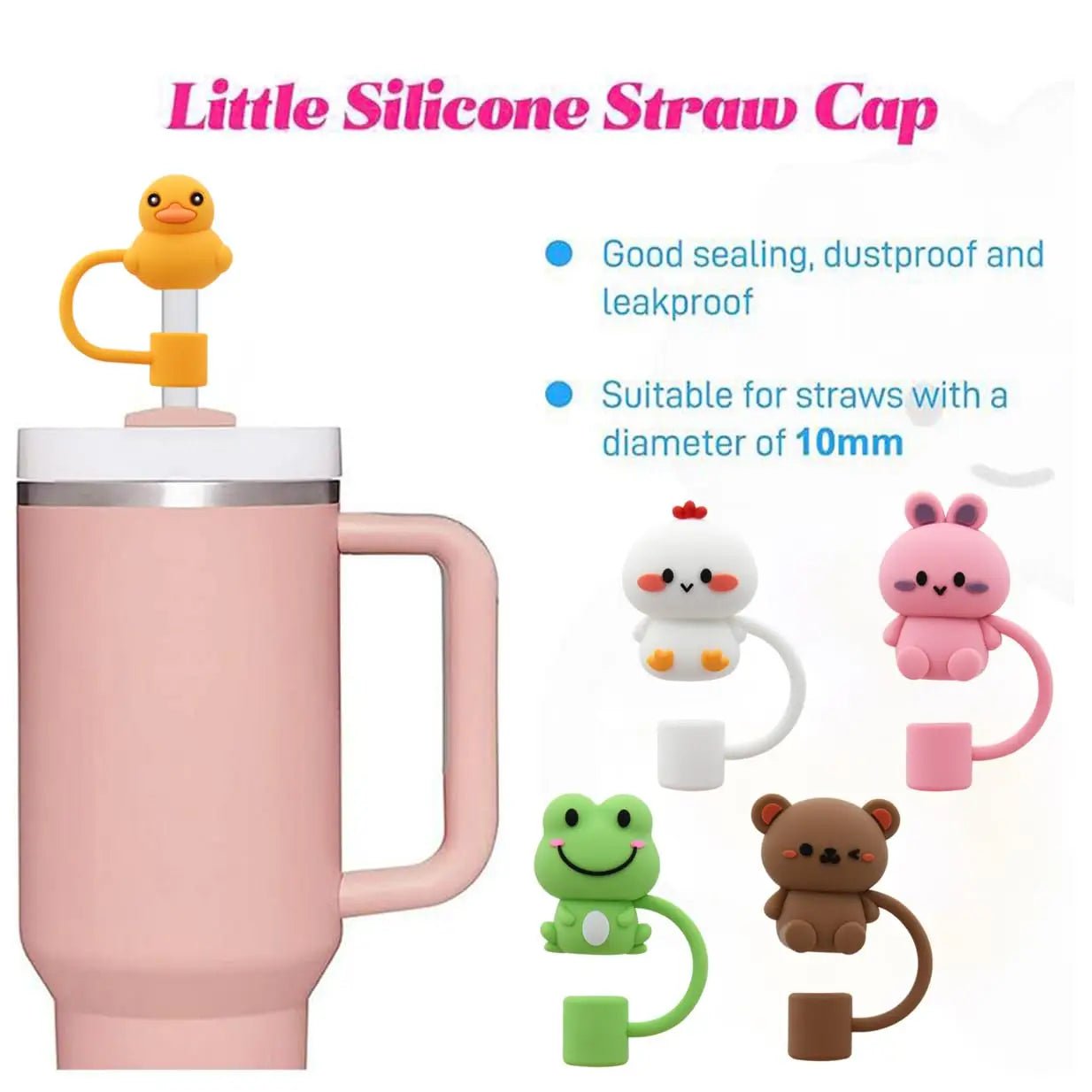 5pcs animal-shaped silicone straw toppers