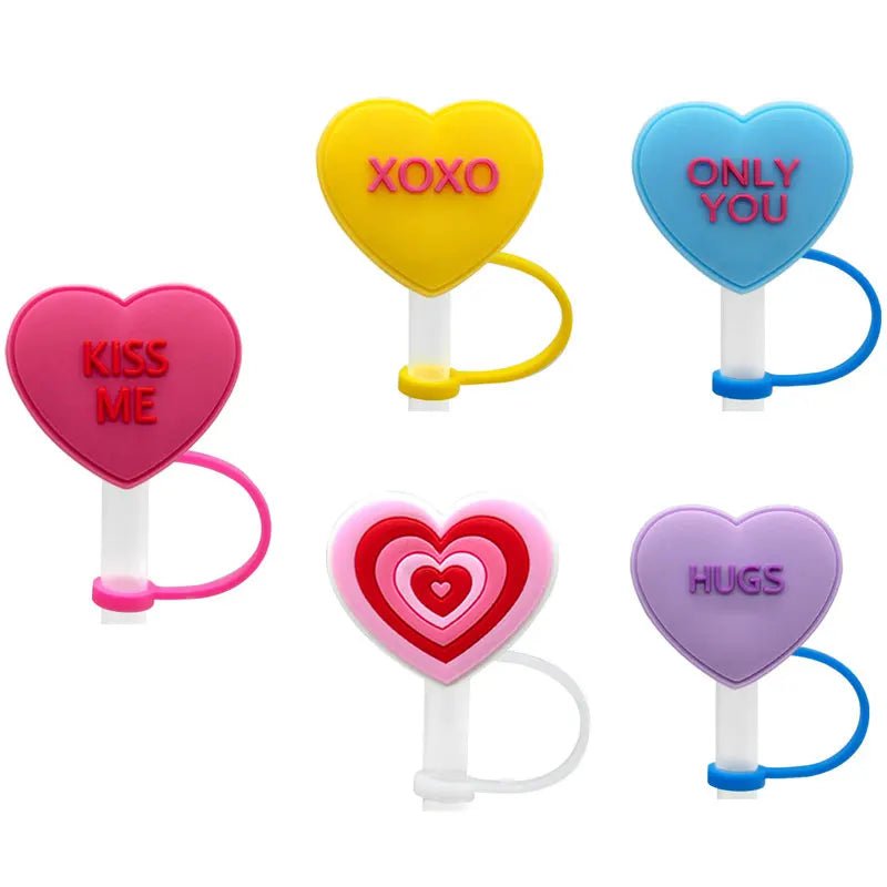 5pcs animal-shaped silicone straw toppers 5 pcs Heart Shape
