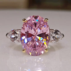 6 Ct Oval Cut Lab Imitation Diamond Pink Sapphire Sterling Silver Ring