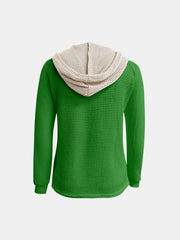 Sudadera con capucha de manga larga en contraste de punto gofre de tamaño completo