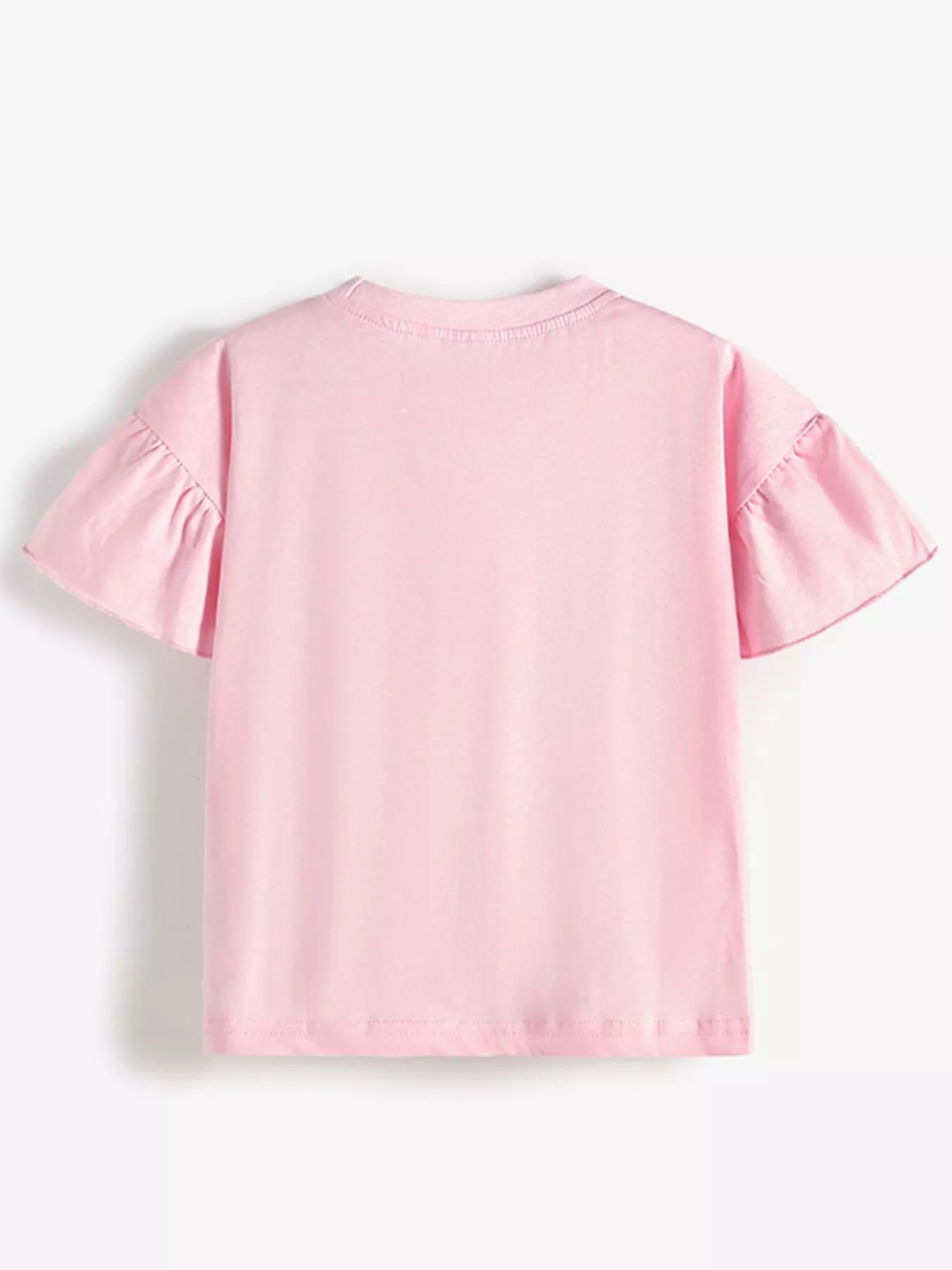 Back view of the plain blush pink children's t-shirt with flared sleeves