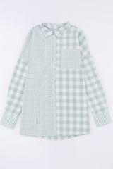 Pocketed Plaid Collared Neck Long Sleeve Shirt