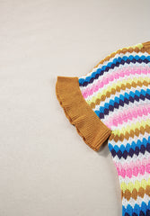 Suéter de manga corta con cuello redondo en contraste