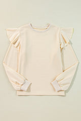 Ruffled Round Neck Long Sleeve Blouse