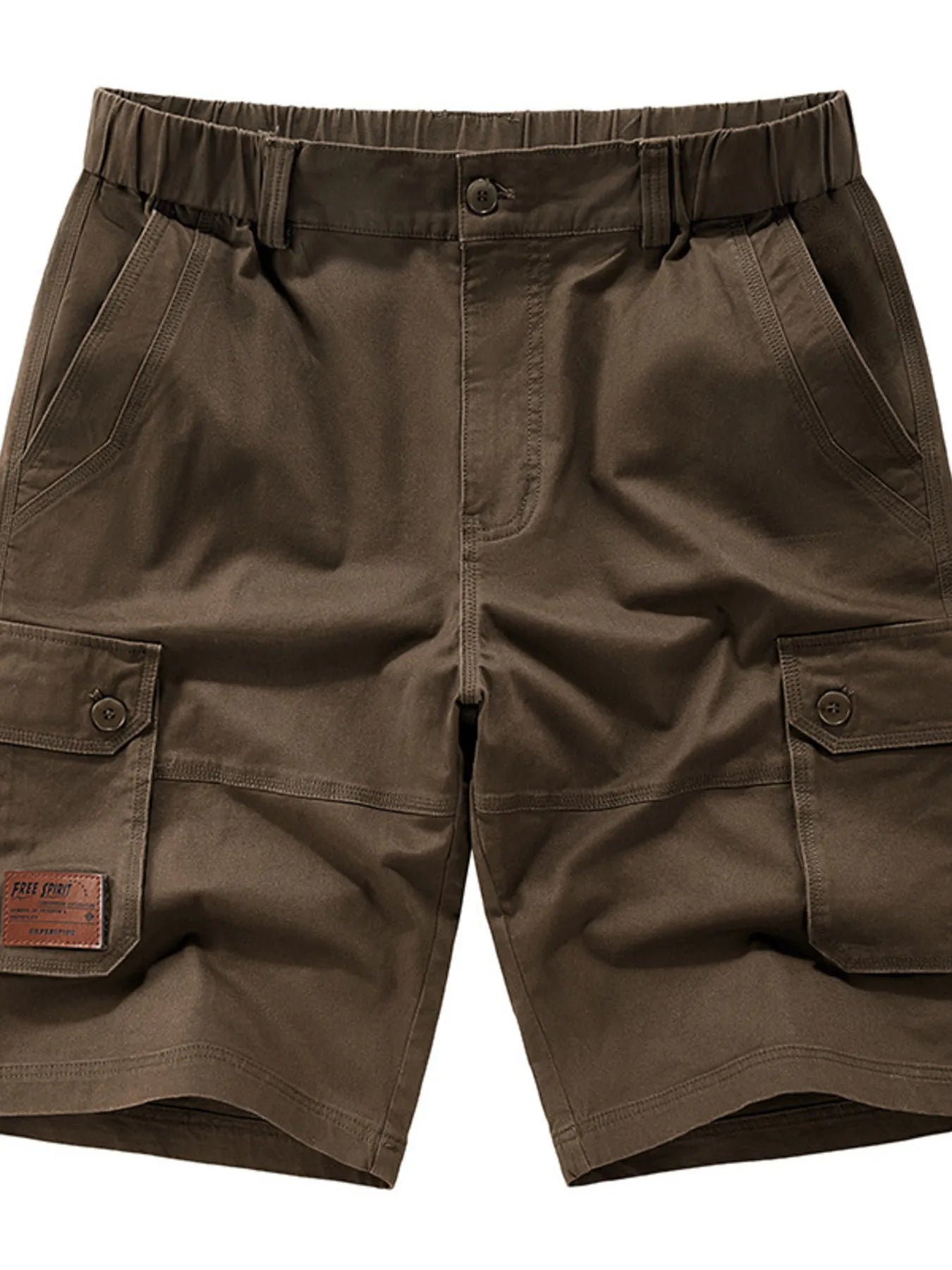 Men's coffee plus-size shorts with an elastic waist and pockets.