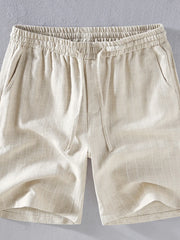 Men's khaki striped shorts with a drawstring waist, available in plus sizes.