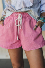 Women's striped casual shorts with an elastic drawstring waist and pockets.