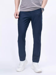 Men's navy slim-fit casual pants with pockets, available in plus sizes.