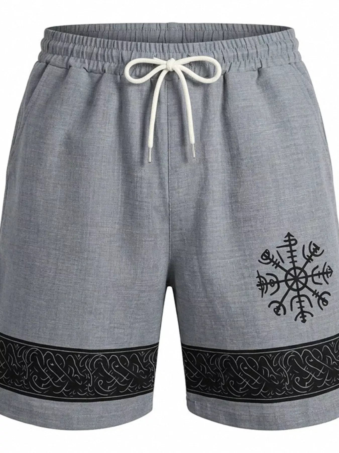 Men's dark gray shorts with an adjustable drawstring waist and pockets.