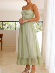 Vestido midi de tirantes con volantes en el bajo Devine Frill