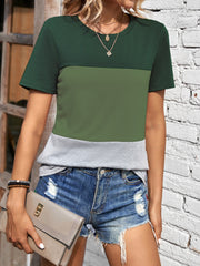 Camiseta de manga corta con cuello redondo y bloques de color