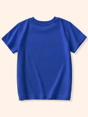 Back view of a children's plain royal blue short sleeve crew neck t-shirt