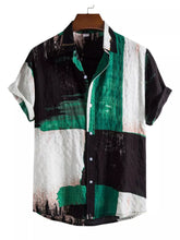 Men's button-up shirt featuring a color-block design in a plus-size range.