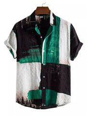 Men's button-up shirt featuring a color-block design in a plus-size range.