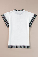 Top de punto de manga corta con cuello redondo