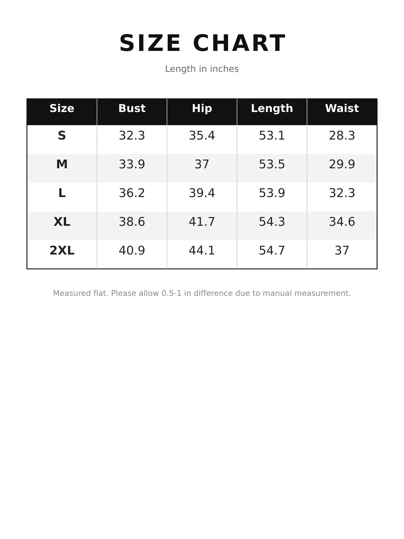 Size chart for the sleeveless bodycon maxi dress listing bust hip length and waist measurements