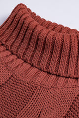 Suéter de cuello alto con hombros caídos y tejido de cable