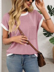 Camiseta de manga corta con cuello redondo y ribete en contraste