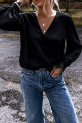 Lace Detail Surplice Long Sleeve Blouse