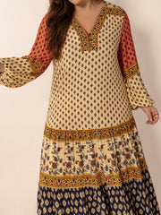 Plus Size Printed V-Neck Long Sleeve Maxi Dress
