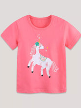 Children's multicolor short-sleeve T-shirt featuring a cute unicorn graphic.