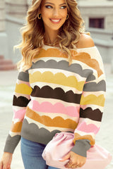 Suéter de manga larga con cuello barco en contraste