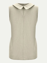 Sleeveless beige top with a rounded Peter Pan collar and subtle center seam, shown from the back