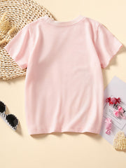 Back view of the plain blush pink children's short sleeve tee laid flat