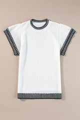 Top de punto de manga corta con cuello redondo