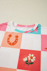 Camiseta de manga corta con cuello redondo y estampado de cuadros