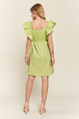 ADORA Smocked Back Ruffled Cap Sleeve Babydoll Dress